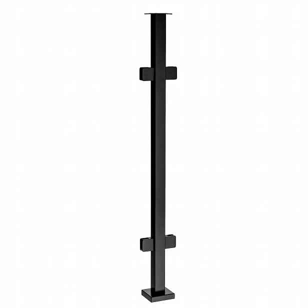 Průchozí sloupek pro skleněné zábradlí 100 cm 40x40 Černý 4 držáky Loft