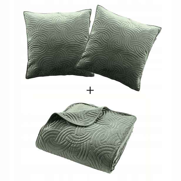 Sametový Komplet S Přehozem A 2 Povlaky Na Polštář 240 X 260 CM Polyester Zelený