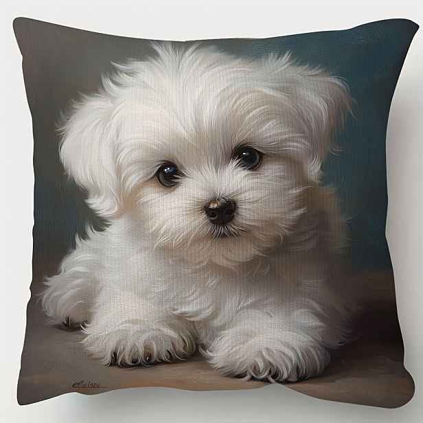 TEMU 1 ks, 45x45 cm, jednostranný povlak na polštář s maltézského psa, broskvově světle béžová látka, polyester, moderní domácí dekorace. Vhodný do