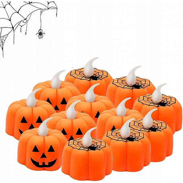 Led dýňové svíčky, 12 ks, bezplamenné Led svíčky, na Halloween