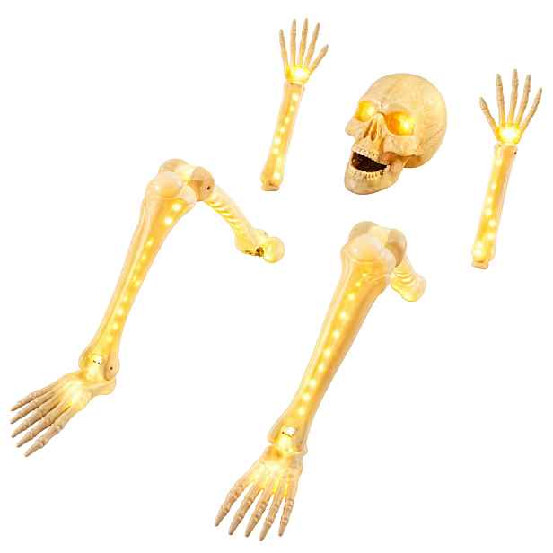Led Halloweenská Kostra 5 Prvků Lebka Ruce Nohy Do Zahrady Hřbitov