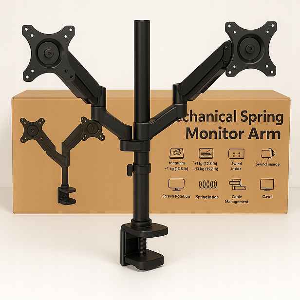 Držák na stůl pro 2 monitory Mechanical Spring Vesa 75x75 100x100 černý