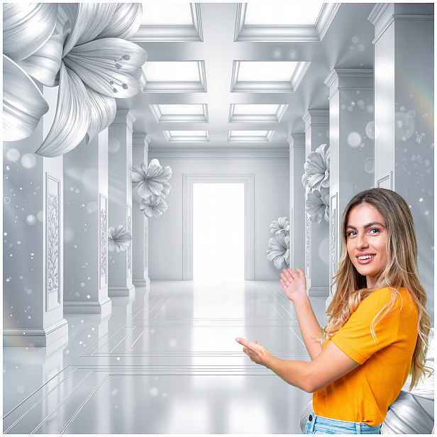 Fototapeta 3D Tunel Chodba Stříbrné květy 392x280 TUN06F