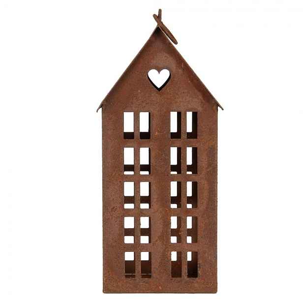 Rezavý svícen ve tvaru domku Brocante rust Amster - 13*11*30 cm Clayre & Eef