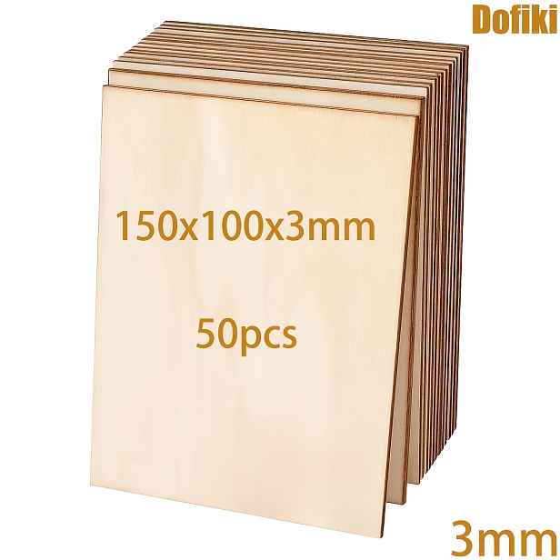 TEMU Dofiki 50/100 ks Lipový překližkový panel (150x100x3mm) 3mm neopracované dřevo, vhodné pro laserové řezání a gravírování, řemesla,