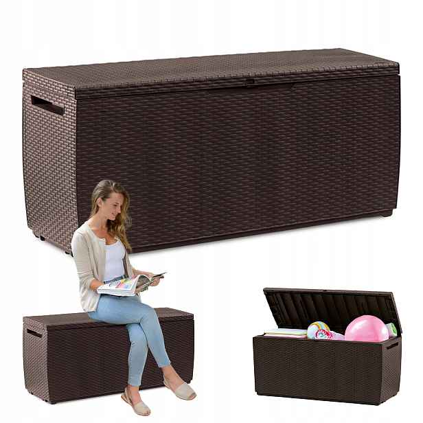 Zahradní úložný box Capri Rattan Keter s funkcí sedátka, úložný prostor na balkon nebo terasu, 305 l