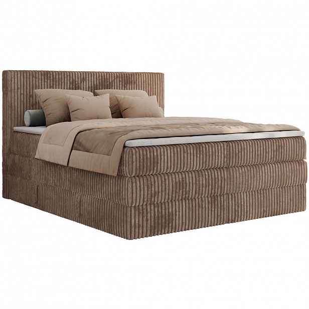 MKS POSTEL BOXSPRING TILIANO KING 200/200 - Hnědý manšestr - H3