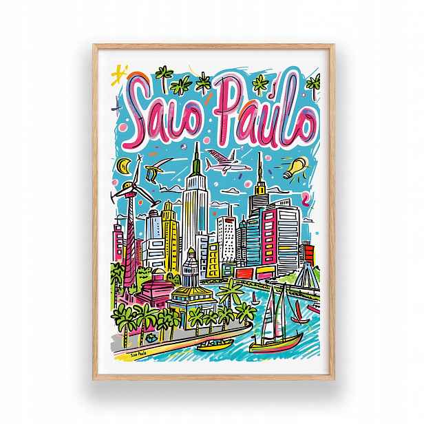 Obraz Sao Paulo Plakát A3 Nástěnná Dekorace Rámeček Dřevěný 30x42 cm