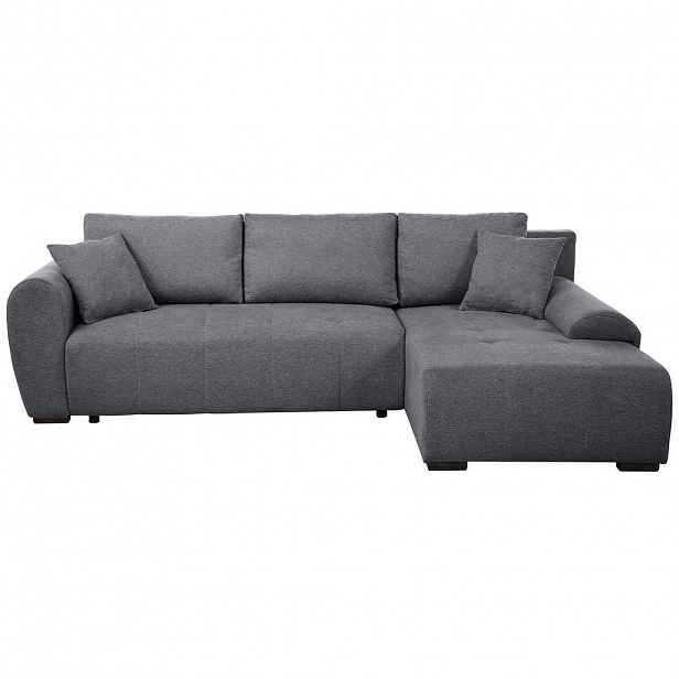 Beautysofa ROHOVÁ ROZKLÁDACÍ POHOVKA Dallas s úložným prostorem, 255 cm, tmavě šedá, pravá, velurová látka