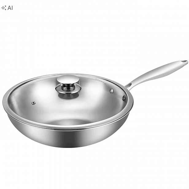 Maxcook Tri-Ply 304 pánev wok z nerezové oceli, 28 cm, 3-vrstvá