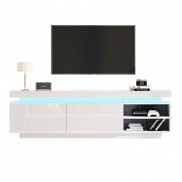OKWISH TV stolek 170/35/50 cm bílý z dřevotřísky s LED osvětlením a úložným prostorem