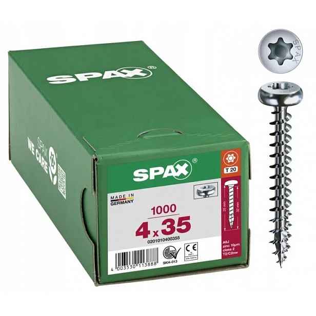 Šroub Polokulovitý 1000 Ks Pozink Bílý 4.0*35MM Hb Tx Mini Spax