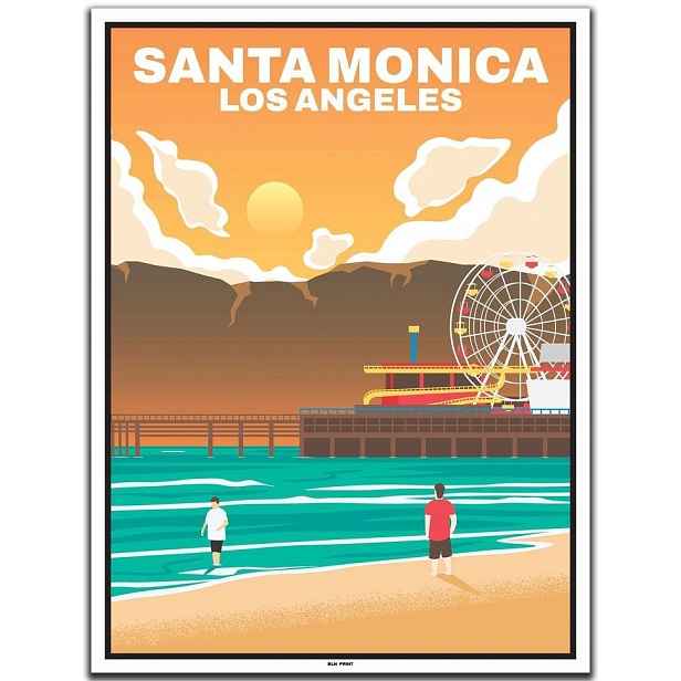 Plakát Santa Monica Los Angeles Art Umění Obraz Vintage Retro 100x70 cm