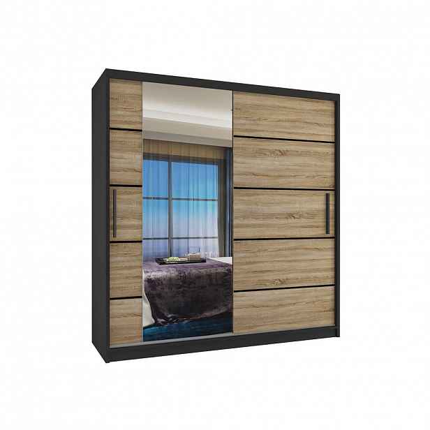 B BELINI GROUP POSUVNÁ SKŘÍŇ Verona MBP, Černá/Dub Sonoma Mat, 158 cm, se zrcadlem