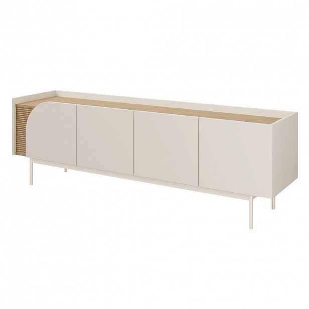 Beautysofa NÍZKÁ KOMODA Camel se 4 dvířky a rýhovaným detailem, 172 cm, jarní dub + Macadamia