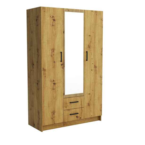 MASSENO ŠATNÍ SKŘÍŇ S OTOČNÝMI DVEŘMI PINELLO, 120/195/55 cm 2dveřová se zrcadlem, dub Artisan