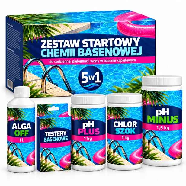 Startovací Balíček 5V1 Tester Ph Plus Ph Mínus Chlor Šok Alga Off Bazén