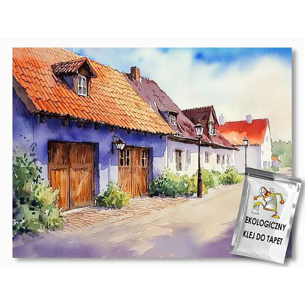 Fototapeta Flizelina Akvarel Pohled Vesnice Domy Ulička Cesta 368x254 130g