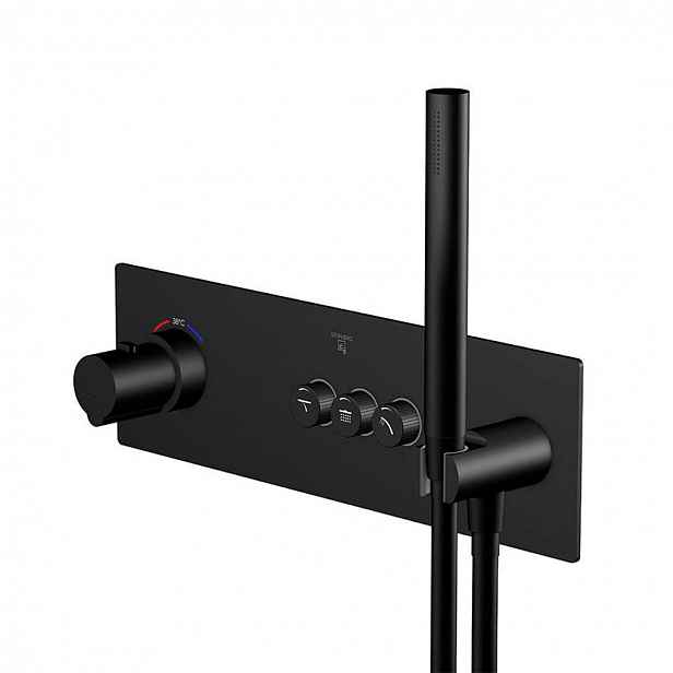 Steinberg 390 - Termostatická baterie pod omítku, pro 3 spotřebiče, s tělesem, matná černá 390 4232 2 S
