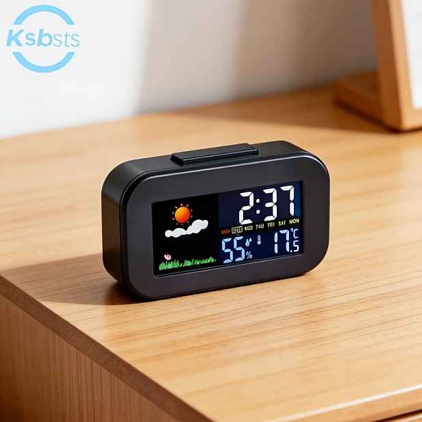 TEMU Budík do ložnice s roztomilou ikonou počasí, sledování teploty a vlhkosti v reálném čase, velký digitální displej, funkce odložení, automatické
