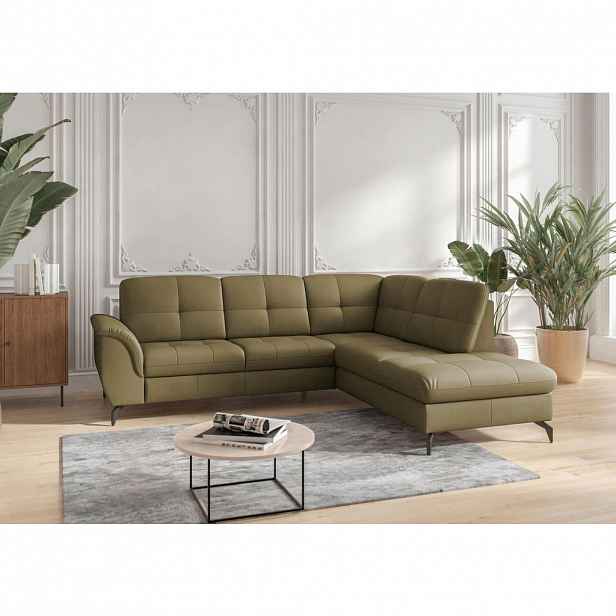 Sit & More ROHOVÁ SEDAČKA, textil, kůže, olivově zelená