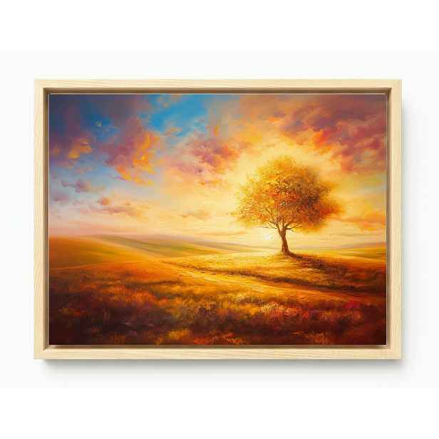 Obraz Rám Americký Box Zlaté Dřevo Západ Slunce Krajina Podzim 80x60