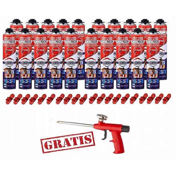Pur Stříkací Izolace Polynor Pro Sada 20 x 810 g s pistolí