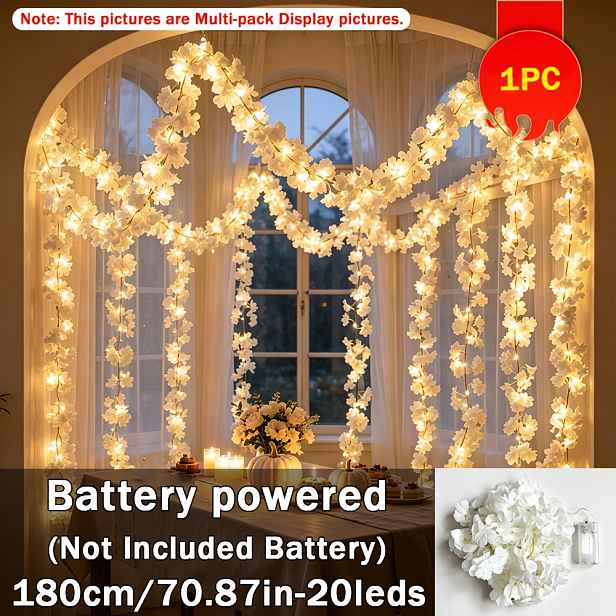 TEMU Řetězová svítidla s třešňových květů, bílá třešňová réva, 180 cm/70,86 palce, 20LED světla s třešňových květů, pro domov a kancelář, dekorace na
