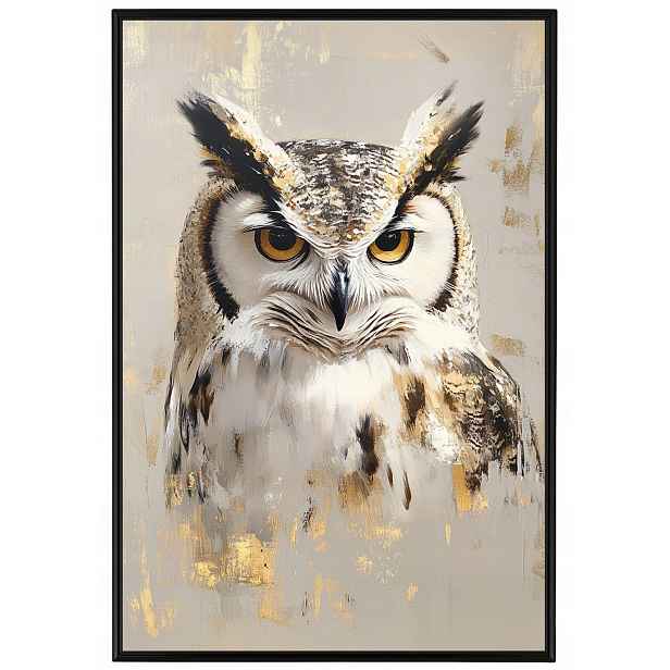 Plakát Rámeček Hliník Portrét Pták Sova Moudrost Boho Béžová Hnědá 40x60