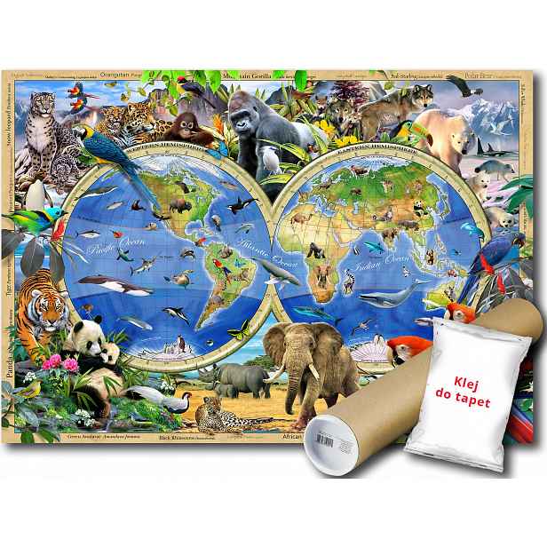 Vinylová fototapeta Zvířata mapa světa 104x70,5