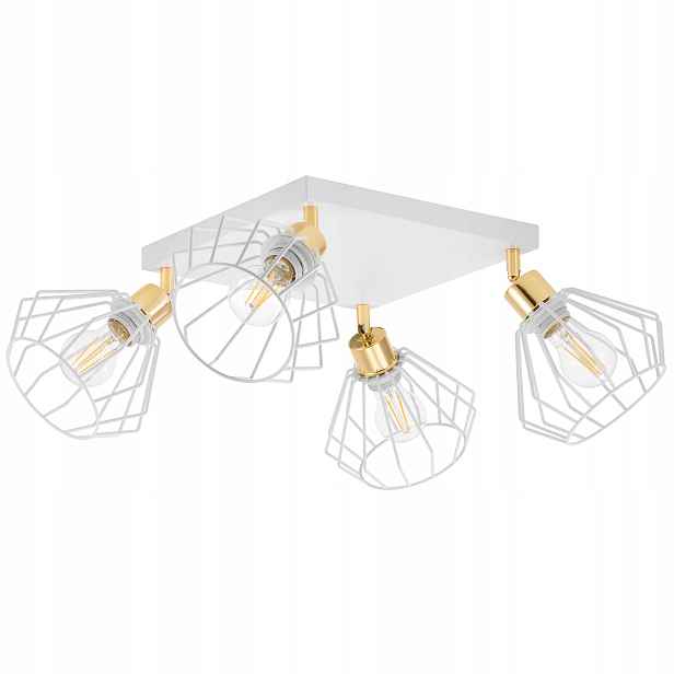 Závěsná lampa Lustr Loft Drátěná Bílá Zlatá