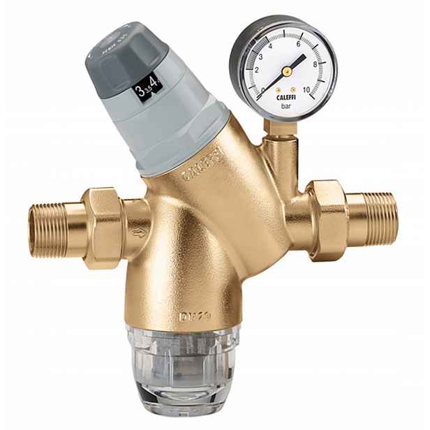 Regulátor tlaku Caleffi s vyměnitelnou vložkou a manometrem 3/4