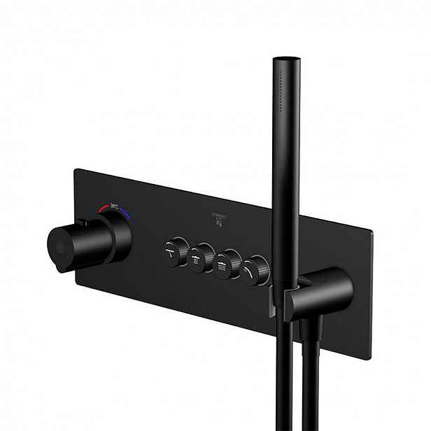 Steinberg 390 - Termostatická baterie pod omítku, pro 4 spotřebiče, s tělesem, černá 390 4242 2 S