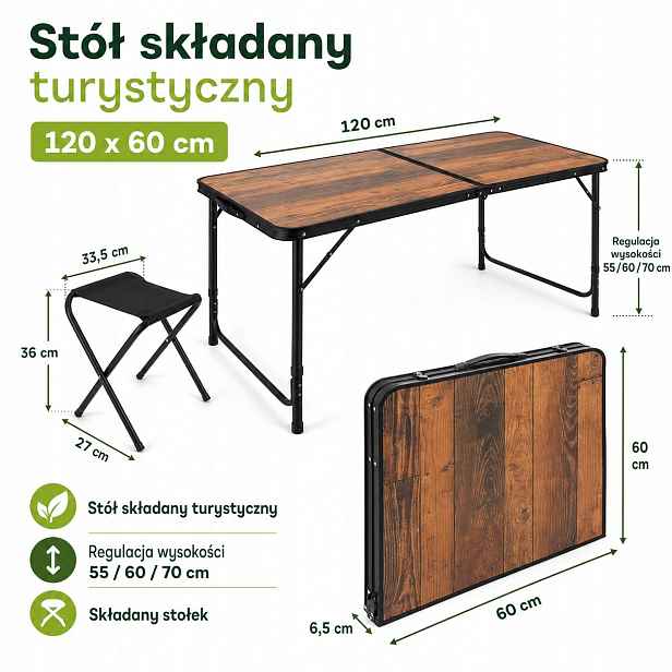Zahradní stůl 120 cm x 60 cm, skládací, 4 židle, ideální pro kempování a rybaření