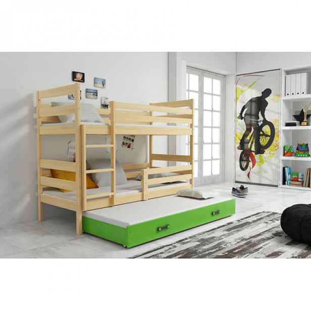 Dětská patrová postel s výsuvnou postelí ERYK 160x80 cm Zelená Borovice