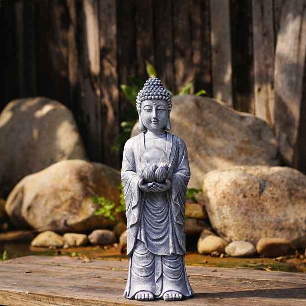 Solární Figurka Buddy 46 cm Led efekt crackle dekorace Zen zahrada ozdoba