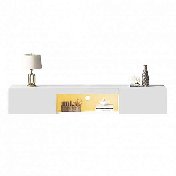 OKWISH NÁSTĚNNÝ TV stolek 160/31/22 cm bílý z dřevotřísky s LED osvětlením a Bluetooth ovládáním