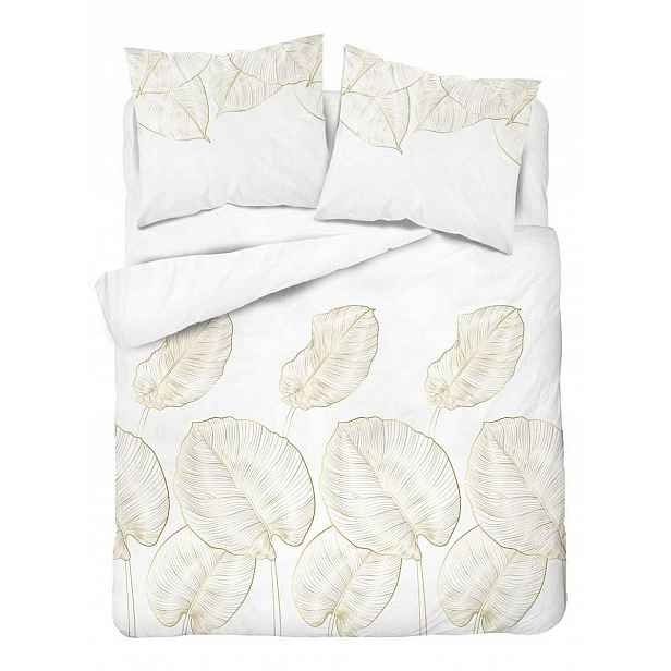 Povlečení saténové 160x200 bílé s velkými listy Botanica Satin