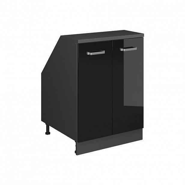Vicco ŠIKMÁ SKŘÍŇ Rion Černý vysoký lesk 60 x 81.6 cm se 2 dveřmi, korpus skříně hloubka 60 cm