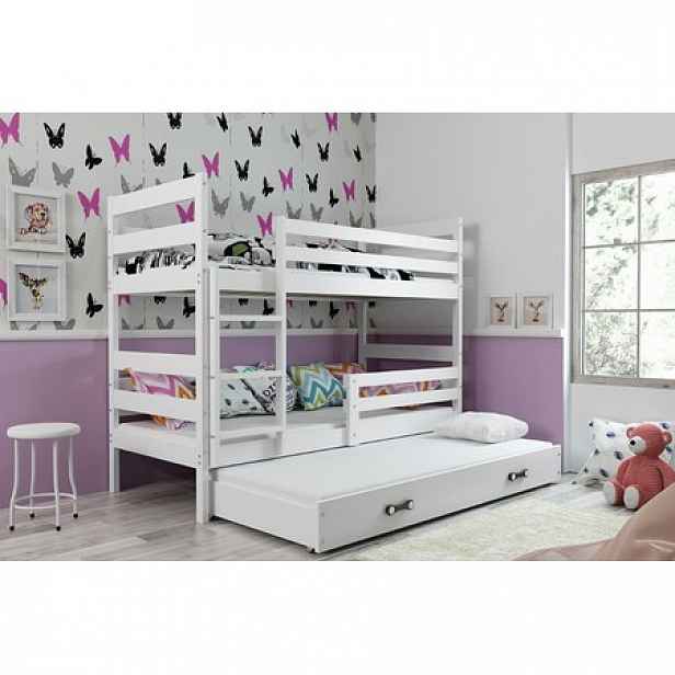 Dětská patrová postel s výsuvnou postelí ERYK 160x80 cm Bílá Bílá