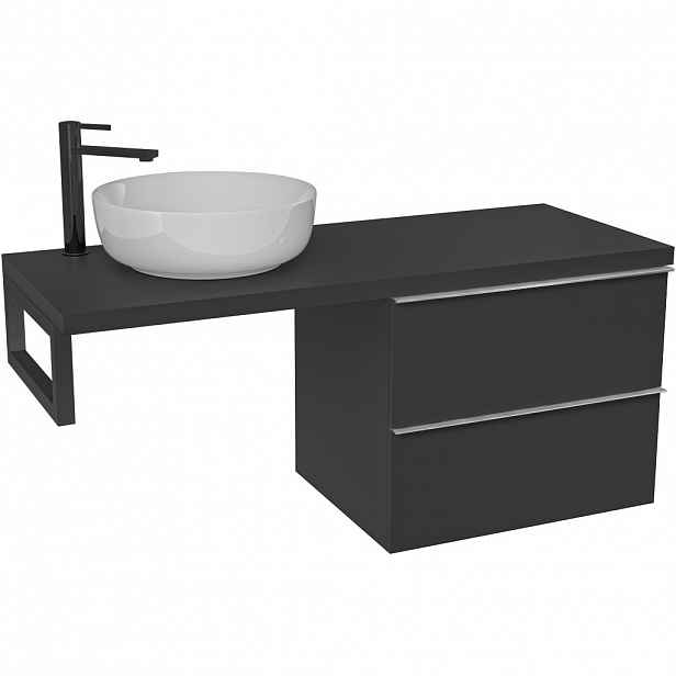Koupelnová skříňka Velora - černá matná, úchytka chrom + deska pod umyvadlo Navira Pro - 36 mm + konzole černá - 120x56,6x46,5 cm