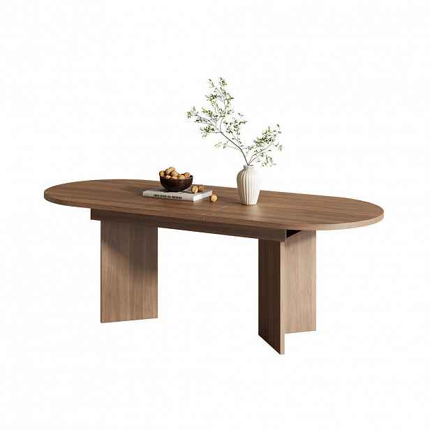 OKWISH JÍDELNÍ stůl 140/180 x 90 cm ořechová z MDF rozkládací se zaoblenými rohy