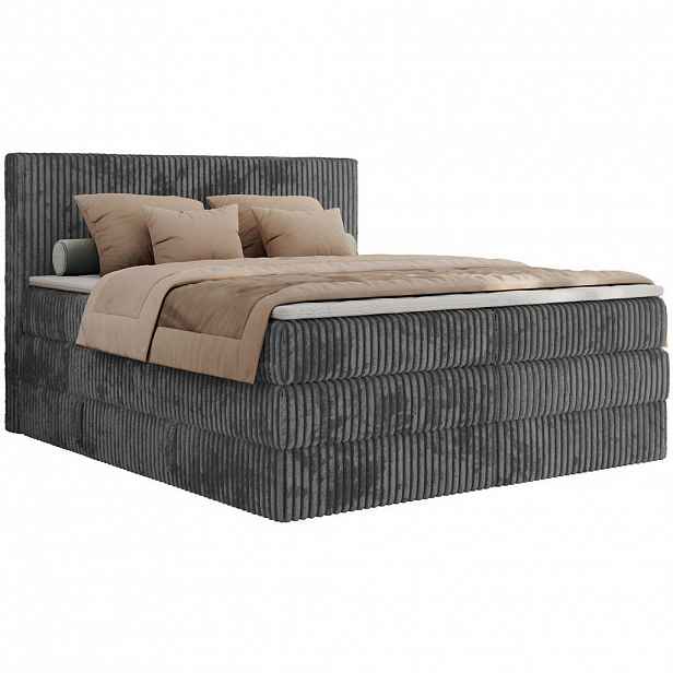 MKS POSTEL BOXSPRING TILIANO KING 160/200 - Šedá manšestr - H3