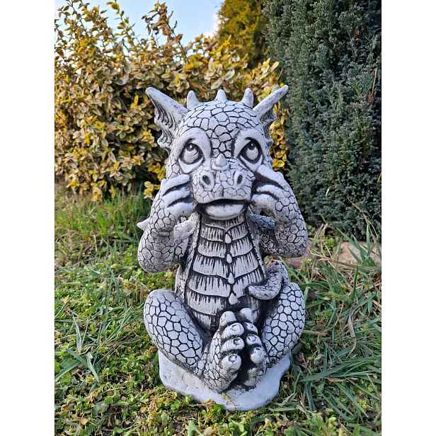 Betonová figurka Smutný drak zahradní ozdoba dudlík figurka draka