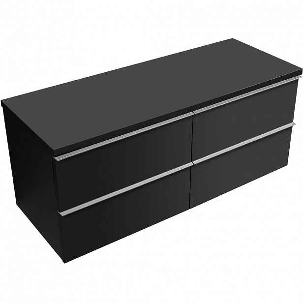 Koupelnová skříňka Velora - černá matná, úchytka chrom + deska pod umyvadlo Navira Pro - 36 mm - 120x56,6x46,5 cm