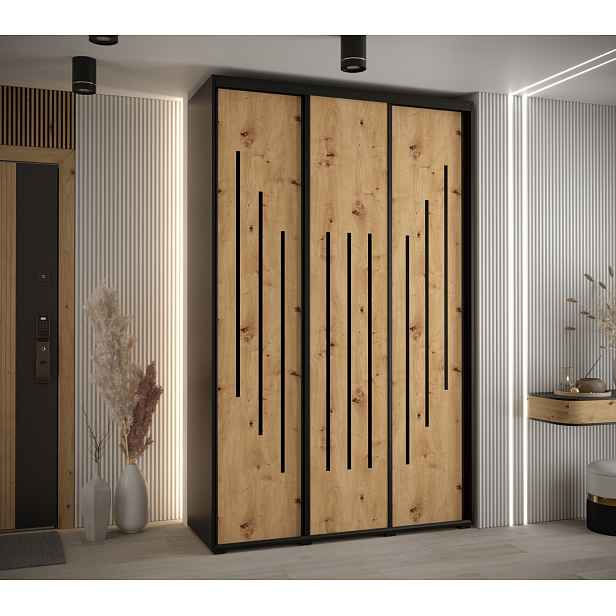 Šatní skříň ASIRI 8 - 150/60 cm, černá / dub artisan / černá