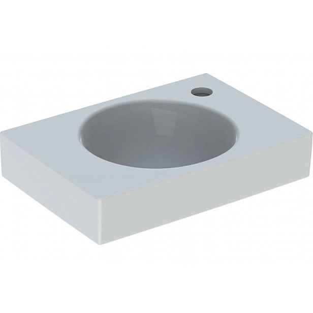 Geberit Preciosa II - Umývátko 40x28x10 cm, otvor pro baterii vpravo, bez přepadu, bílá 273240000