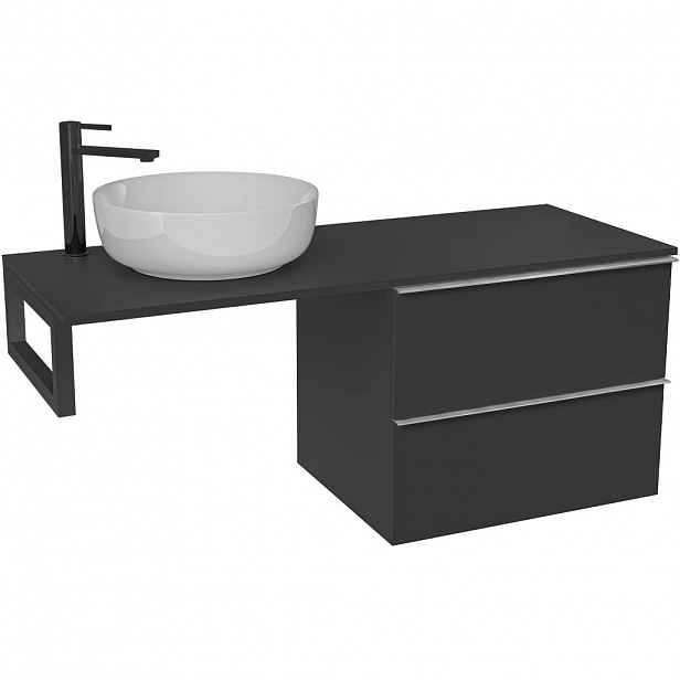 Koupelnová skříňka Velora - černá matná, úchytka chrom + deska pod umyvadlo Navira Slim - 18 mm + konzole černá - 120x54,8x46,5 cm