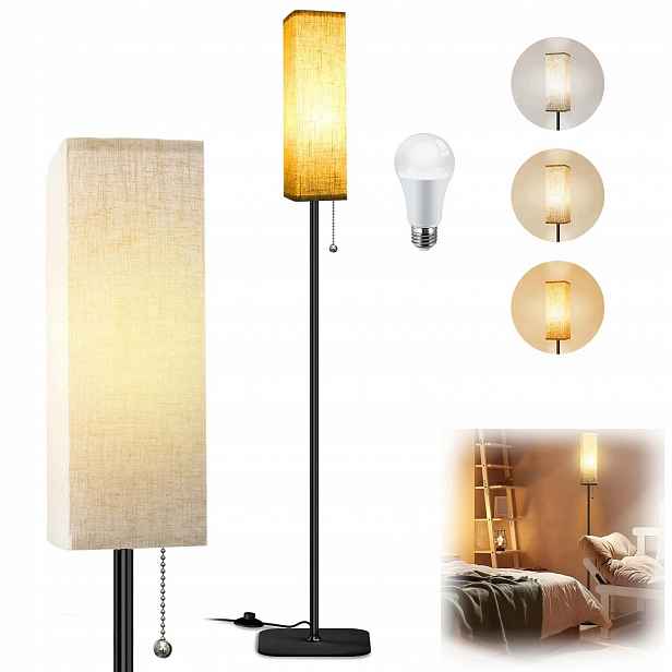 Led Stojací Lampa E27 3 barevná Klasická Lněná Stínidla 172 cm