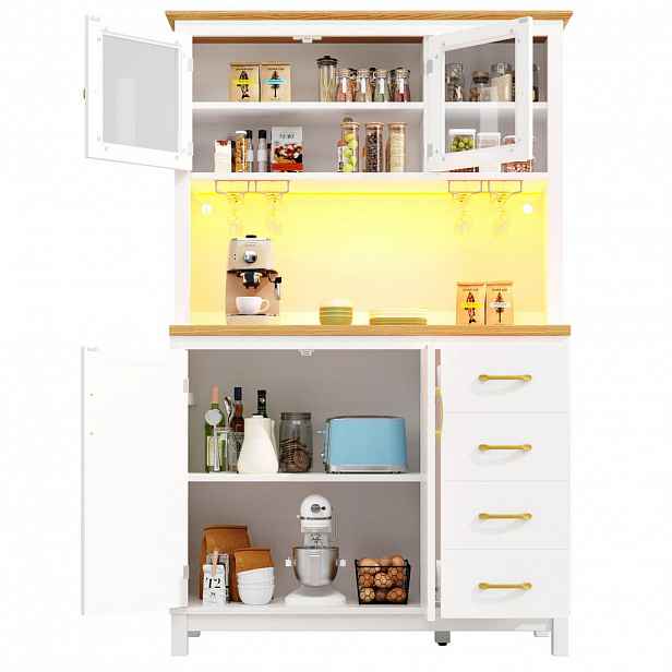 OKWISH BOČNÍ skříň 105,5/40/180 cm bílá z MDF s LED osvětlením a úložným prostorem